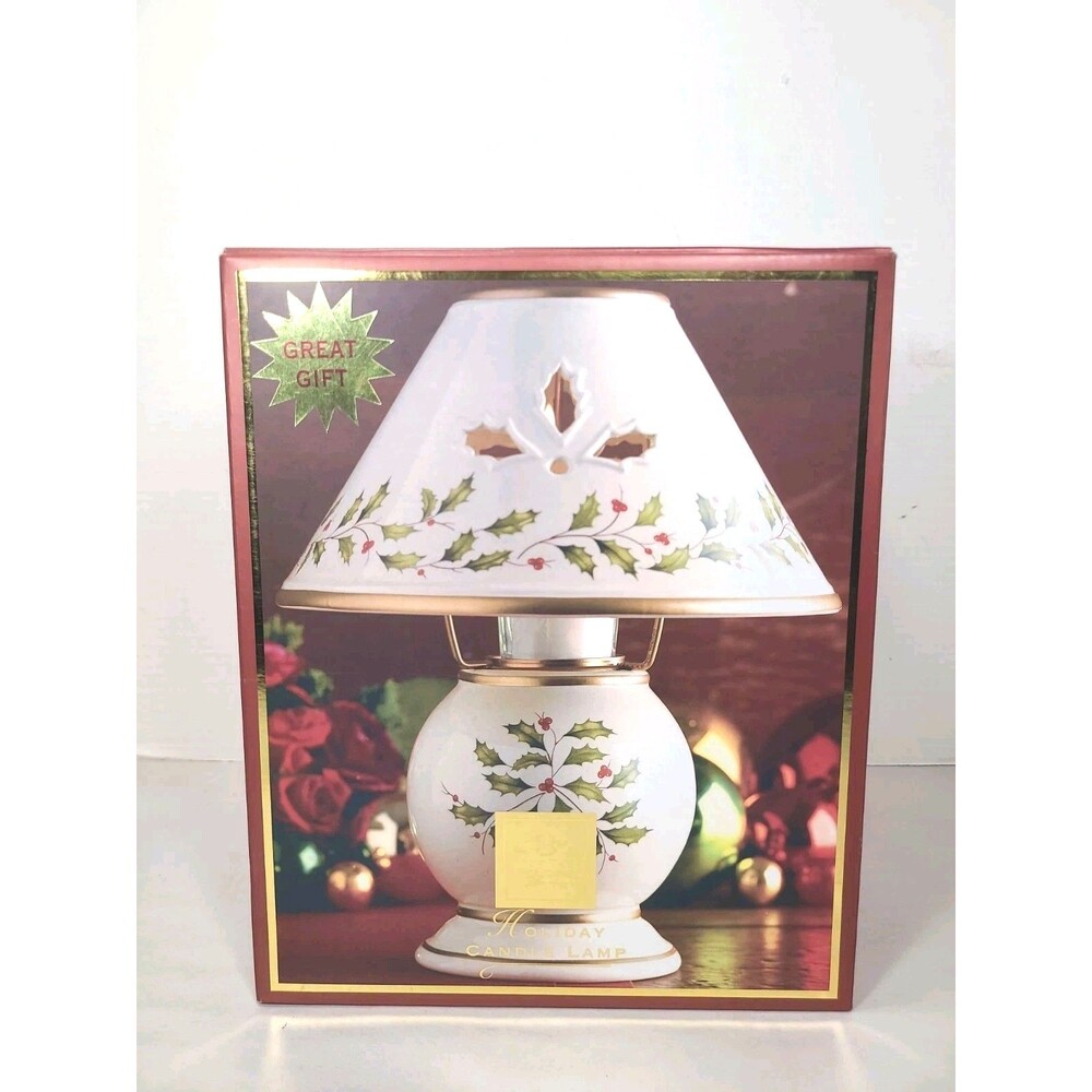 Lenox Holiday Votive Lamp Christmas Holly Berry Candle Holder Original Box